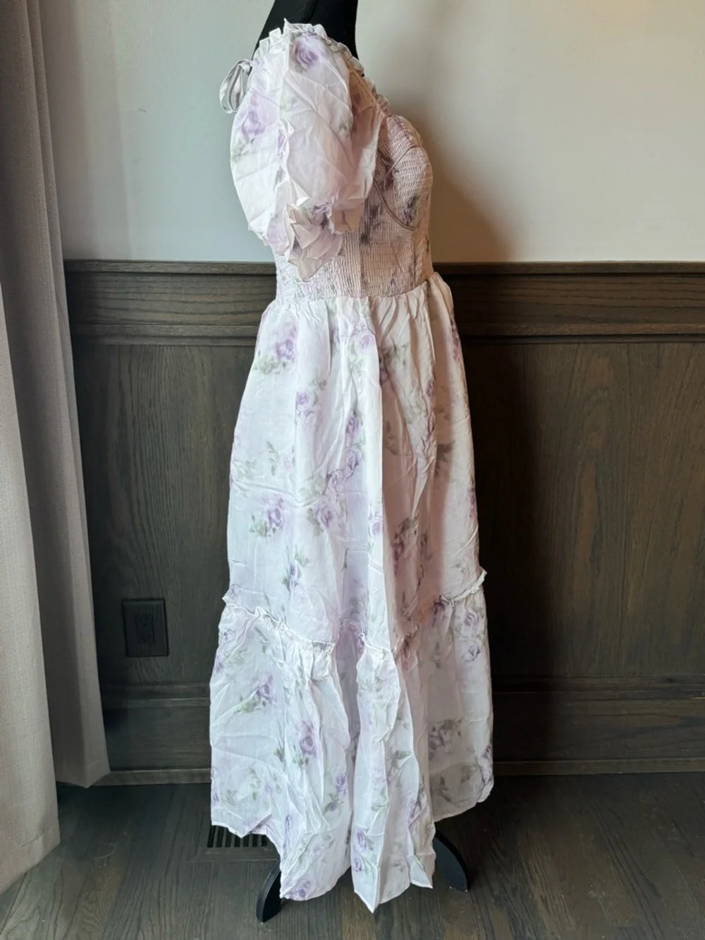 Whimsical Lavender Floral Off-Shoulder Maxi Dress with Smocked Bodice NWT XL - Picture 3 of 10